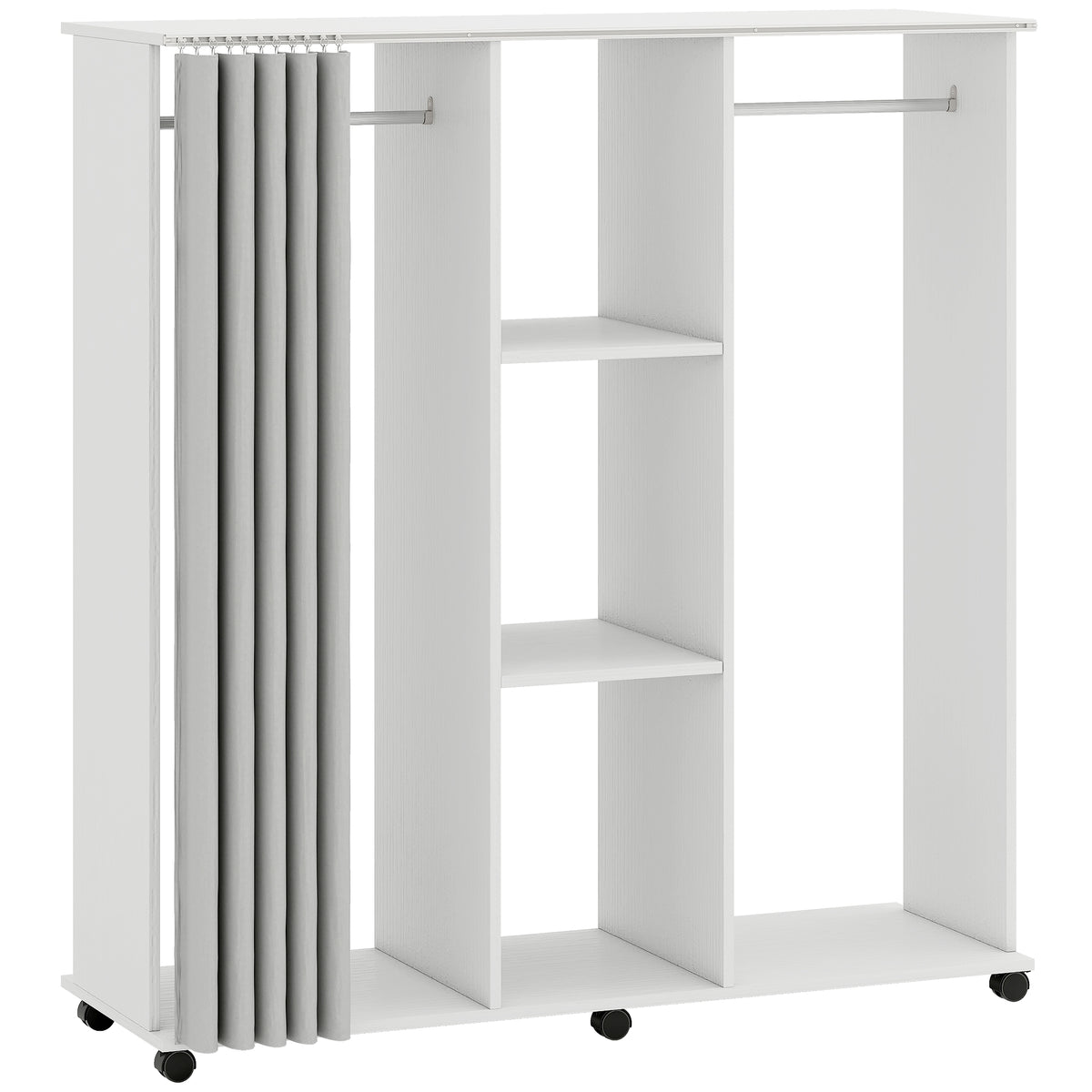 Armoire penderie Meuble de Rangement Mobile 6 roulettes 120L x 40l x 128H cm en bois blanc-0