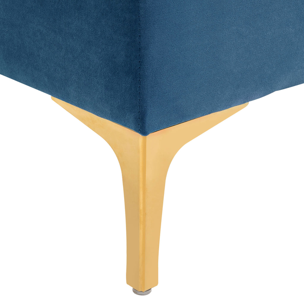 Banc banquette capitonnée bout de lit style classique chic 118L x 45l x 42H cm piètement métal doré velours bleu-7