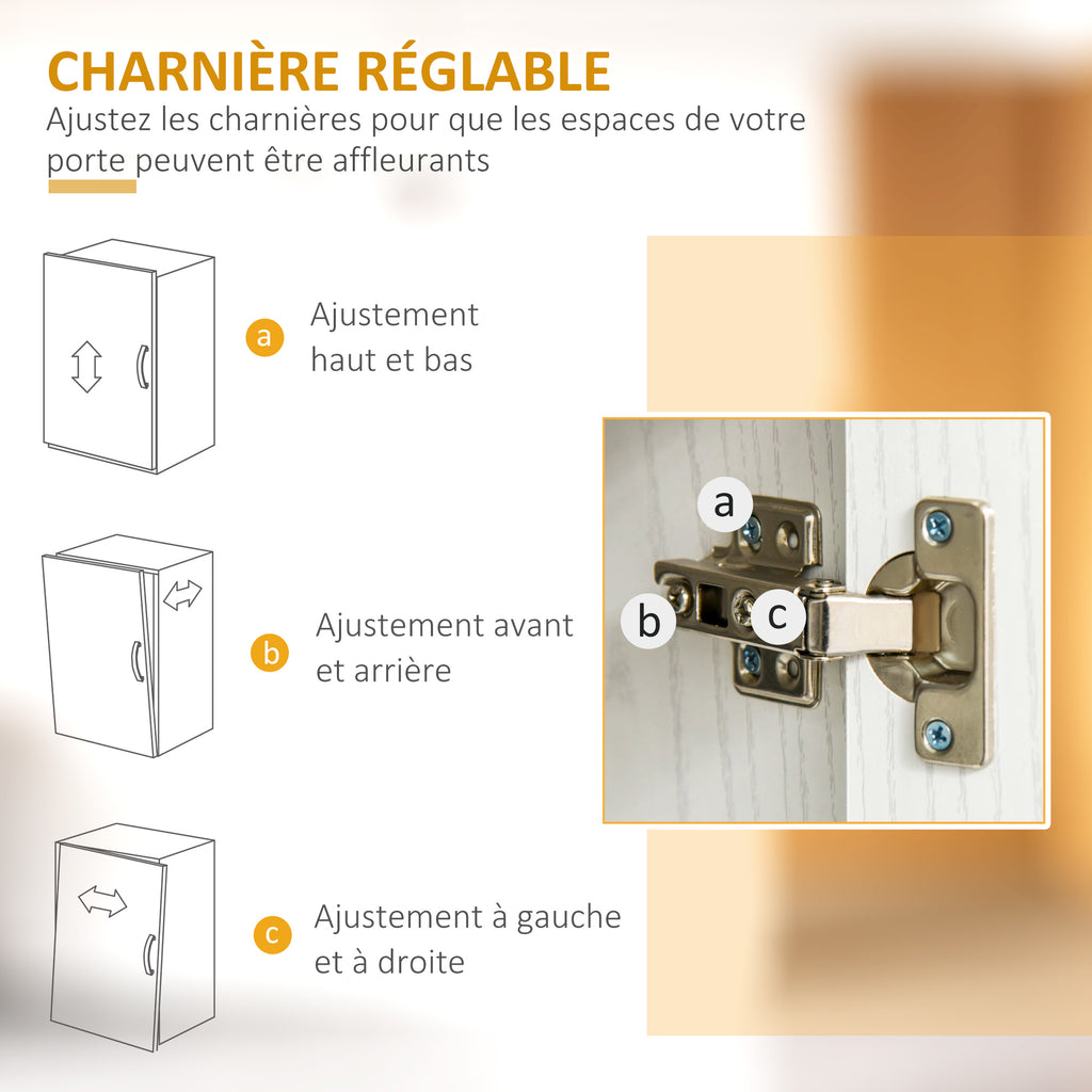 Chariot desserte micro-ondes placard 2 portes - dim. 60,4L x 40,3l x 97H cm - blanc-6