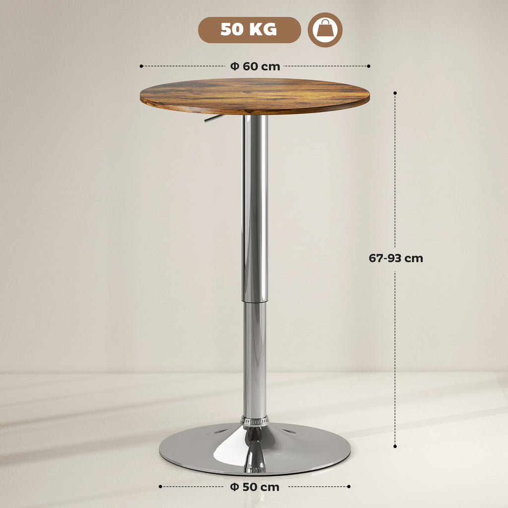 Table de Bar Table Bistro Mange-debout Hauteur réglable 67-93 cm Plateau pivotant 360° marron-2
