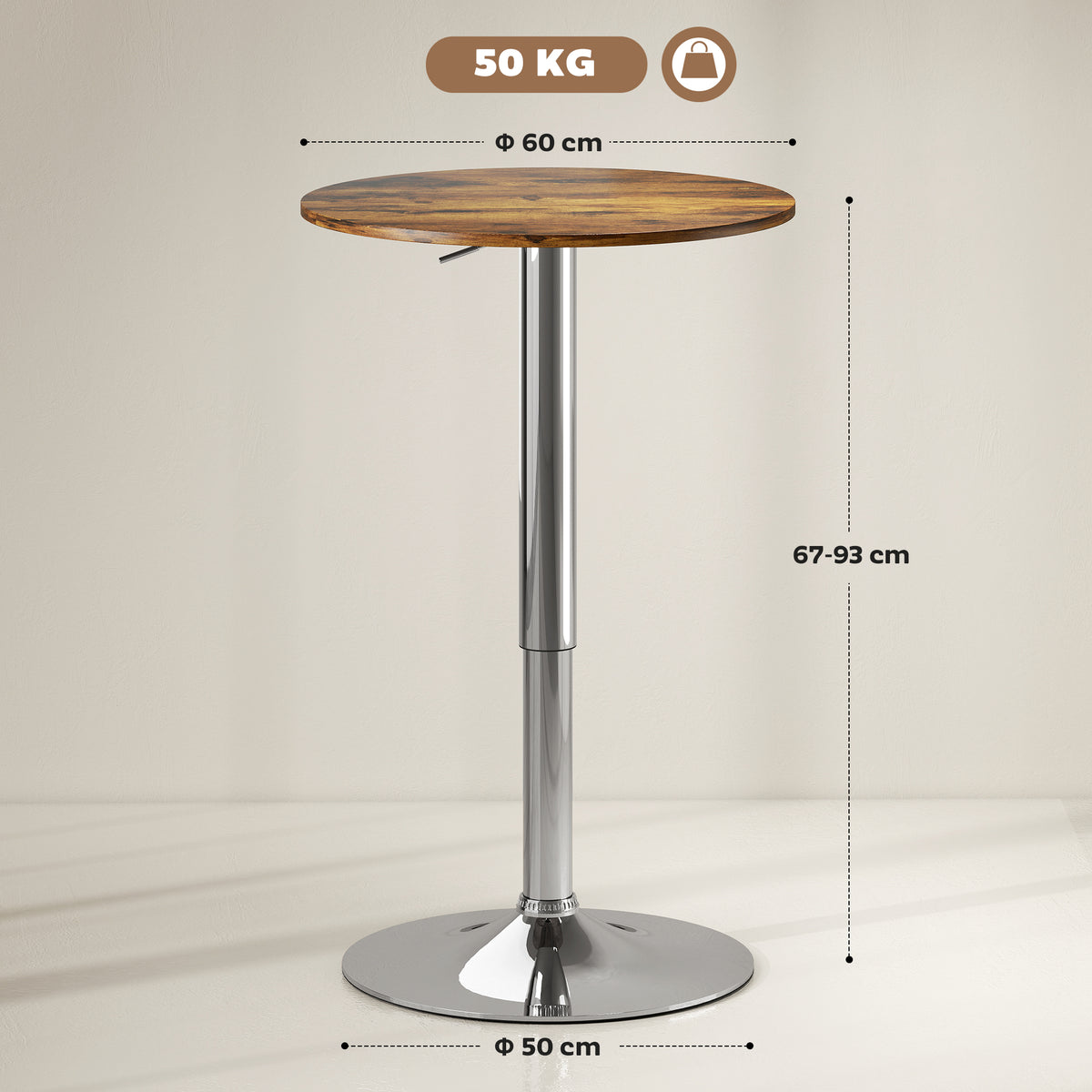 Table de Bar Table Bistro Mange-debout Hauteur réglable 67-93 cm Plateau pivotant 360° marron-2