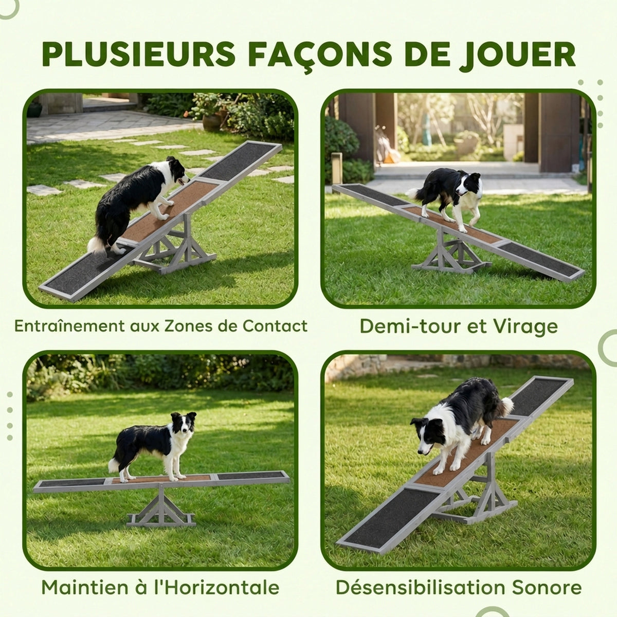 Agility sport pour chien bascule équipement entrainement chien bois sapin pré-huilé feutre bitumé antidérapant gris noir-5