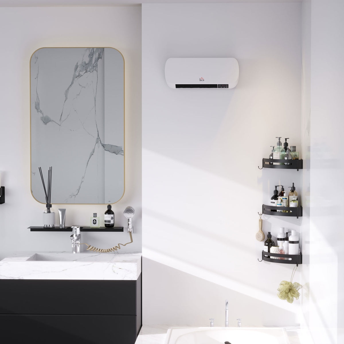 Radiateur mural soufflant 2000 W - chauffage céramique PTC - 3 niveaux de puissance - télécommande incluse blanc noir-1