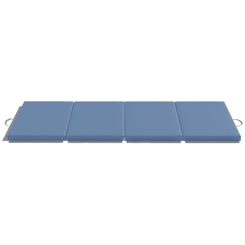 Tapis de gymnastique yoga pilates fitness pliable en 4 avec poignées revêtement synthétique 180 x 80 x 5 cm bleu clair-0