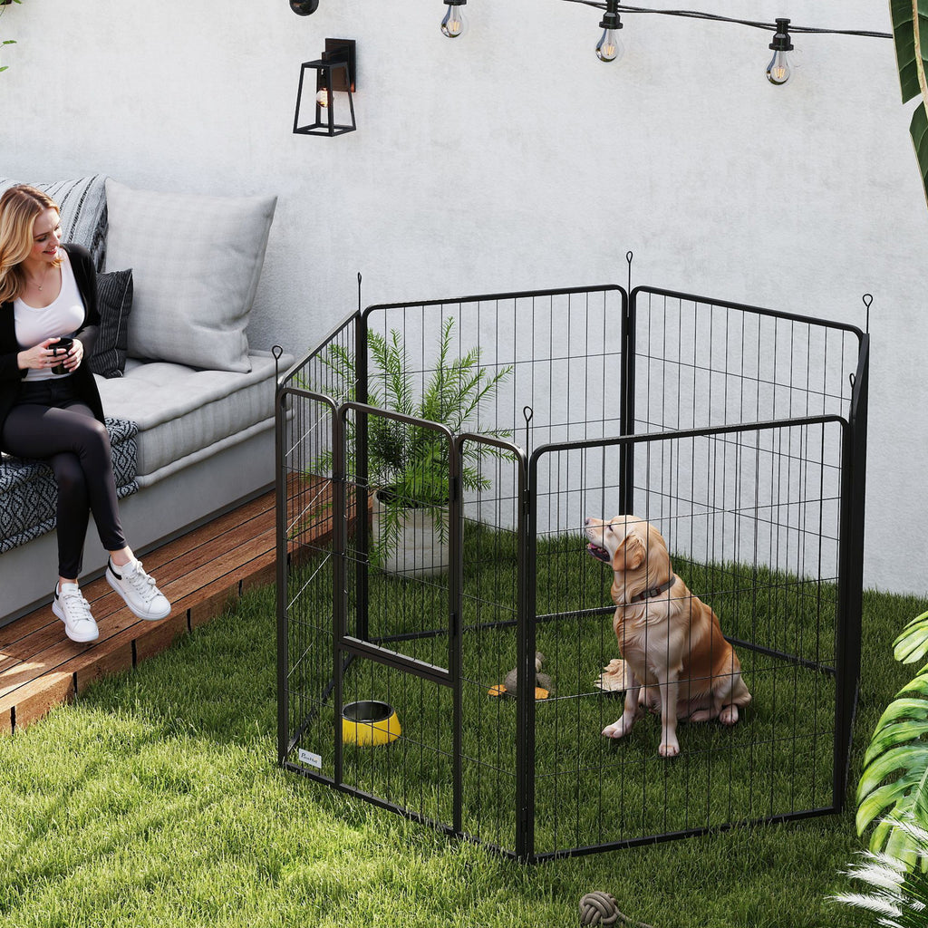 Parc pour chien, enclos chien 6 panneaux modulable et pliable, portable en acier avec porte 80 x 100 gris-1