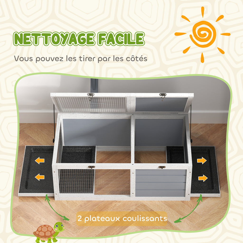 Maison enclos cage pour petit animal tortue avec 2 espaces support de lampe 81 x 48 x 31,5 cm gris-5