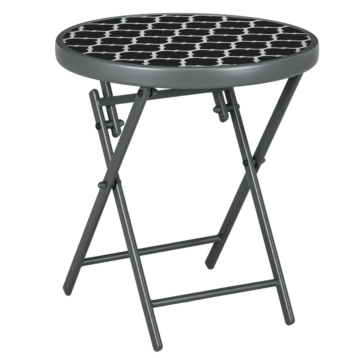 Table basse pliante table d'appoint pliante plateau en verre trempé motifs noirs et blancs en métal Ø 45 x 50 cm noir-0