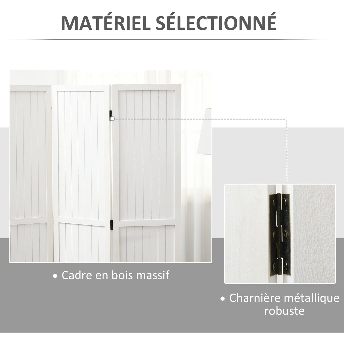 Paravent en bois séparateur de pièce closion intérieur pliable 3 panneaux en bois 120 x 170 cm blanc-4