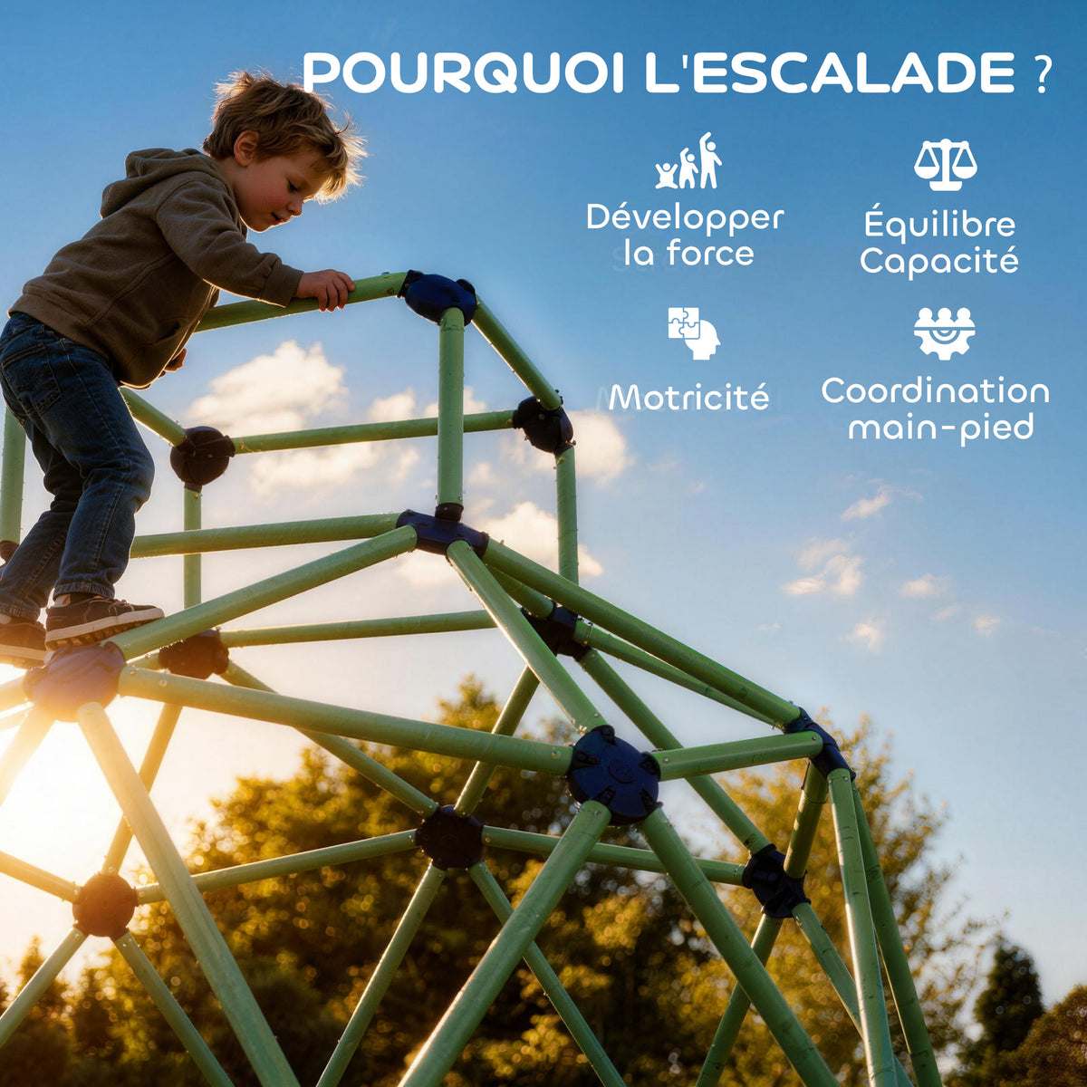 Dôme d'escalade enfant 183 cm, cage à grimper, intérieure et extérieure, charge 90 kg, assemblage facile, vert-7