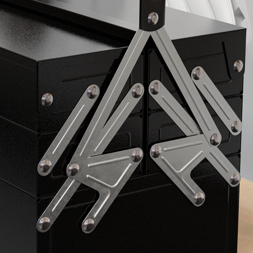 Boite à outils métallique - coffret à outils - caisse à outils 3 niveaux 5 plateaux rétractables - tôle acier noir-8