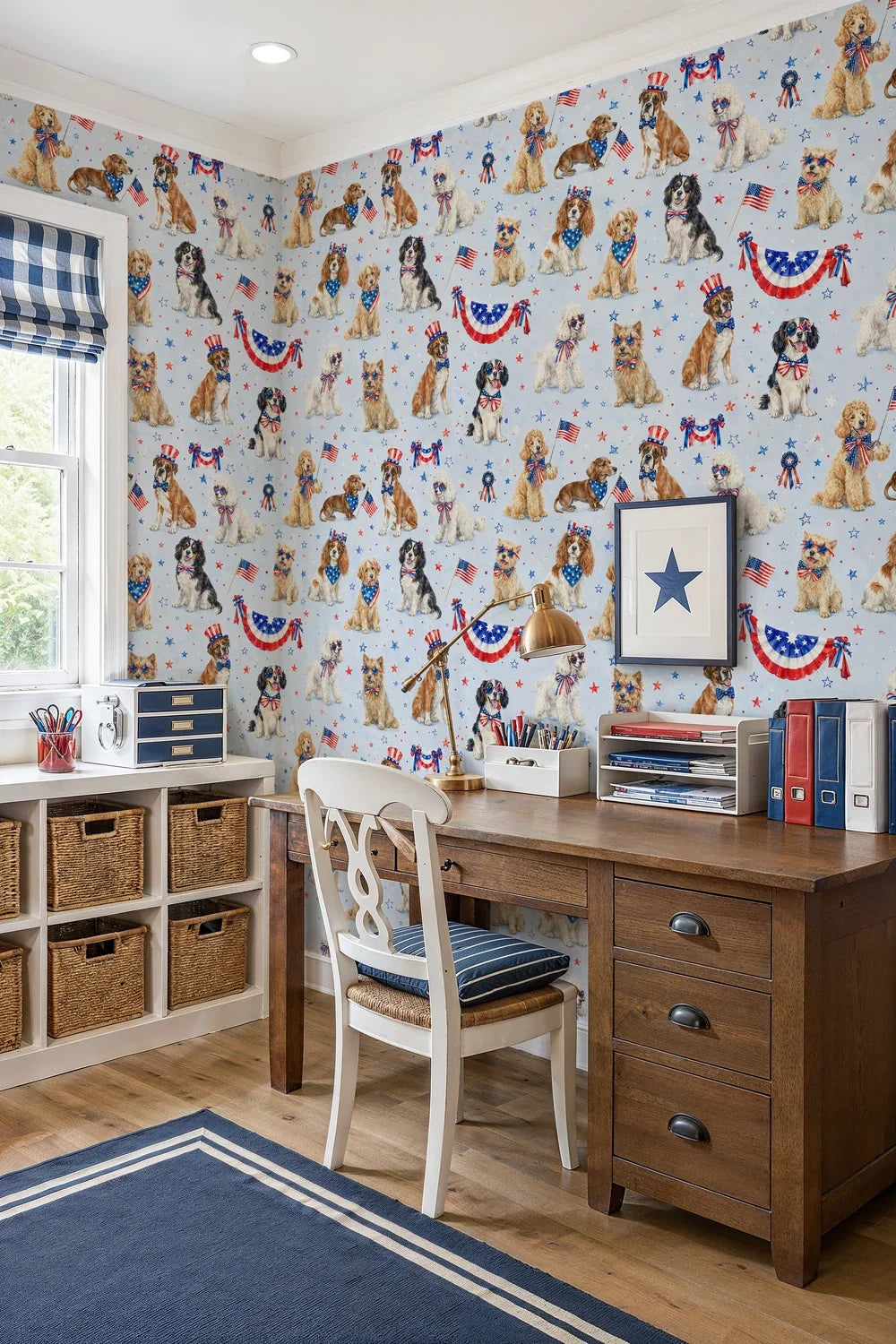 Patriotic Dogs with Flags and Stars Wallpaper