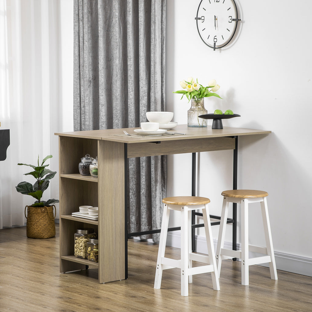 Ilot centra table de bar plateau latéral  rabattable et 3 étagères 120 x 76 x 91,4 cm gris clair-9
