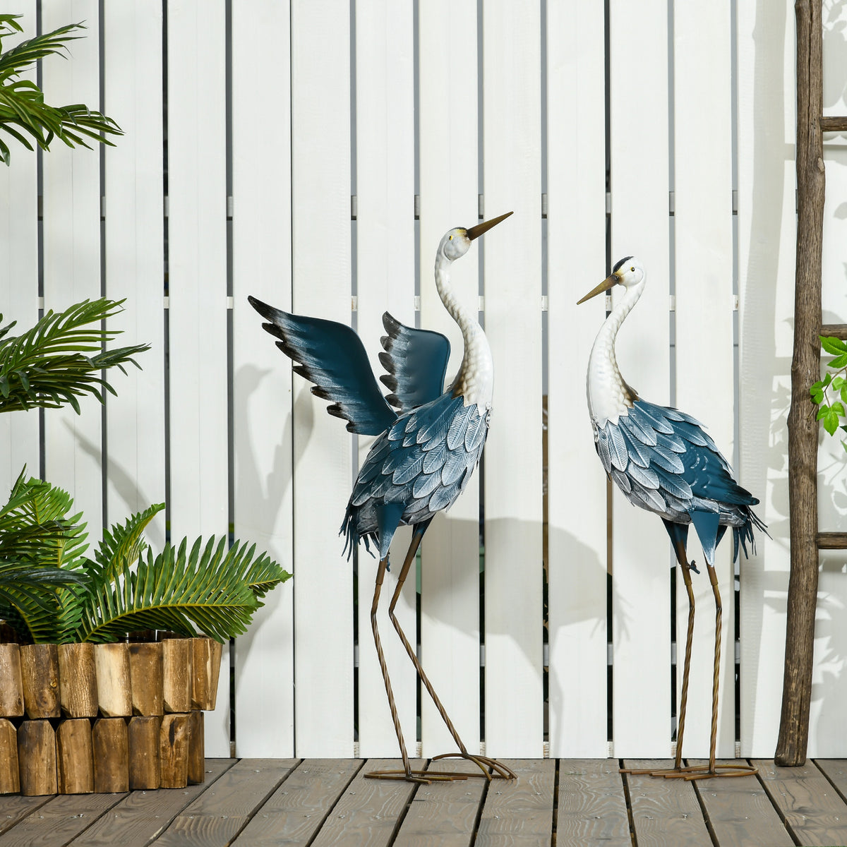 Lot de 2 statues jardin exterieur sculpture de héron en acier pour étang, patio, terrasse, pelouse, 74/70cm multicolore-9