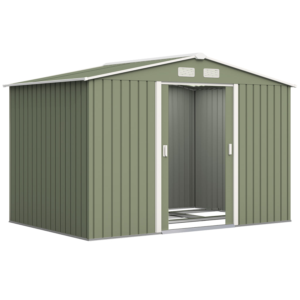 Abri de jardin 5,4 m² 2,77 x 1,95 x 1,92 m kit de fondation porte coulissante ventilations acier galvanisé, vert clair-0