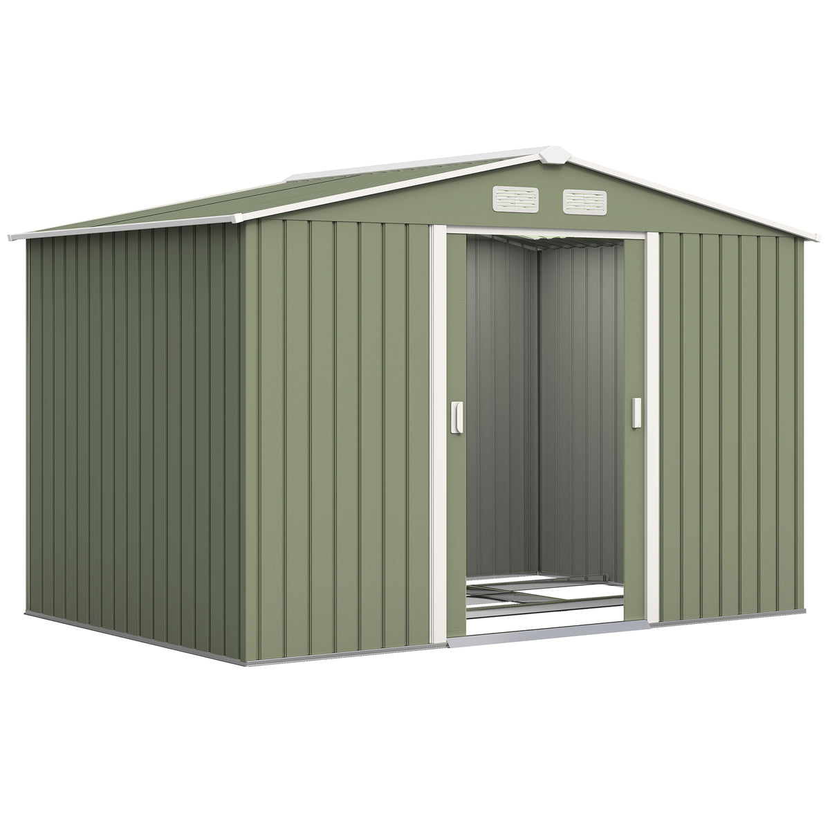 Abri de jardin 5,4 m² 2,77 x 1,95 x 1,92 m kit de fondation porte coulissante ventilations acier galvanisé, vert clair-0
