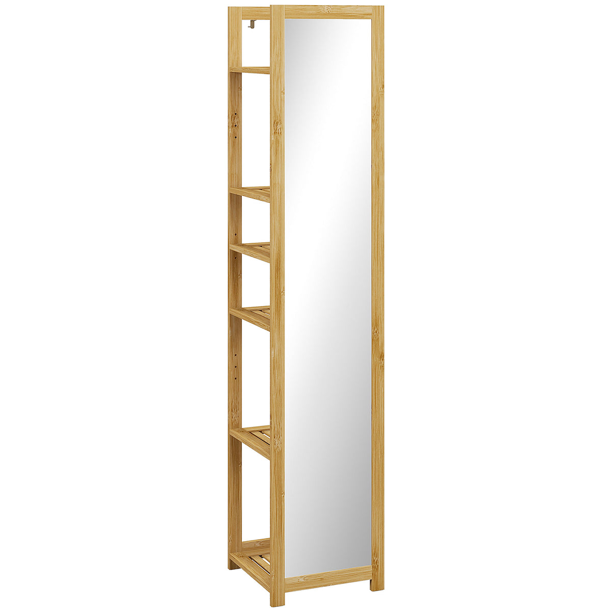 Meuble colonne de salle de bain à 6 niveaux en bambou avec miroir, 6 étagères, naturel, 35L x 35l x 168H cm-0