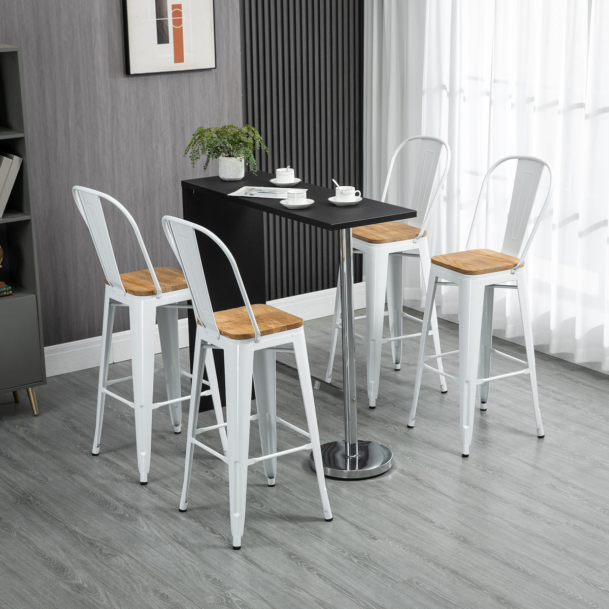 Lot de 4 tabourets de bar industriel avec dossier repose-pied hauteur assise 76 cm métal crème-8