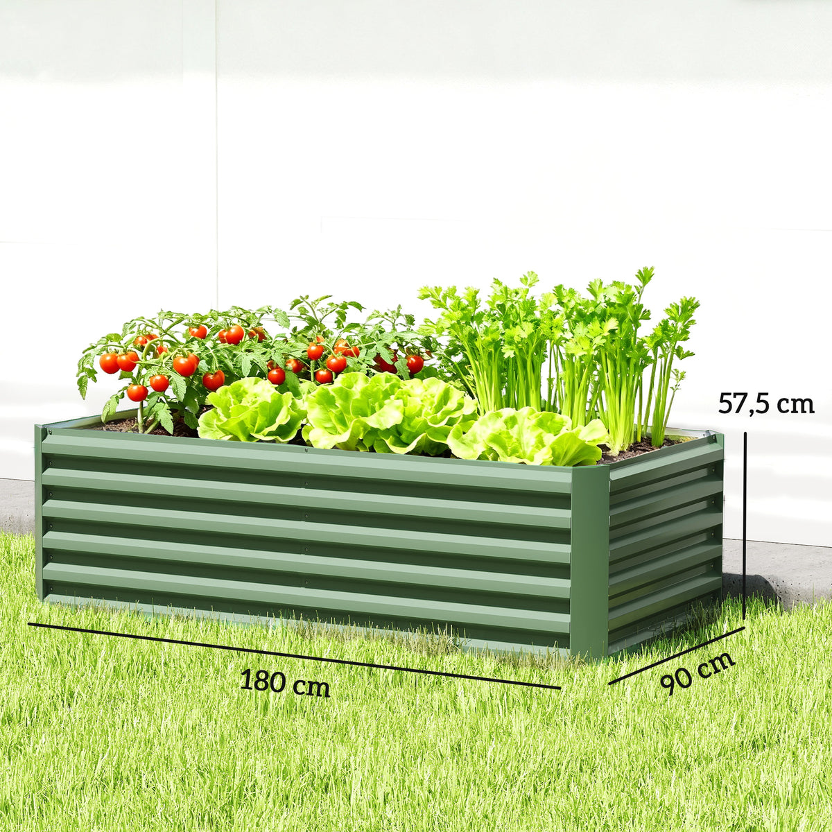 Jardinière surélevée en acier galvanisé, lit de jardin avec fond ouvert, 180 x 90 x 57,5 cm, vert clair-2