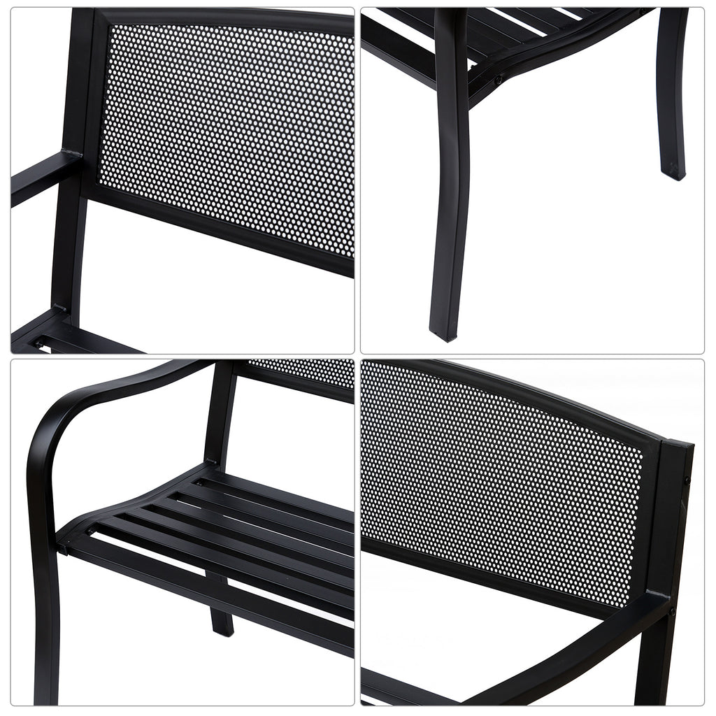 Banc 3 Places de Jardin terrasse Style Contemporain 127L x 60l x 87H cm métal époxy anticorrosion Noir-5