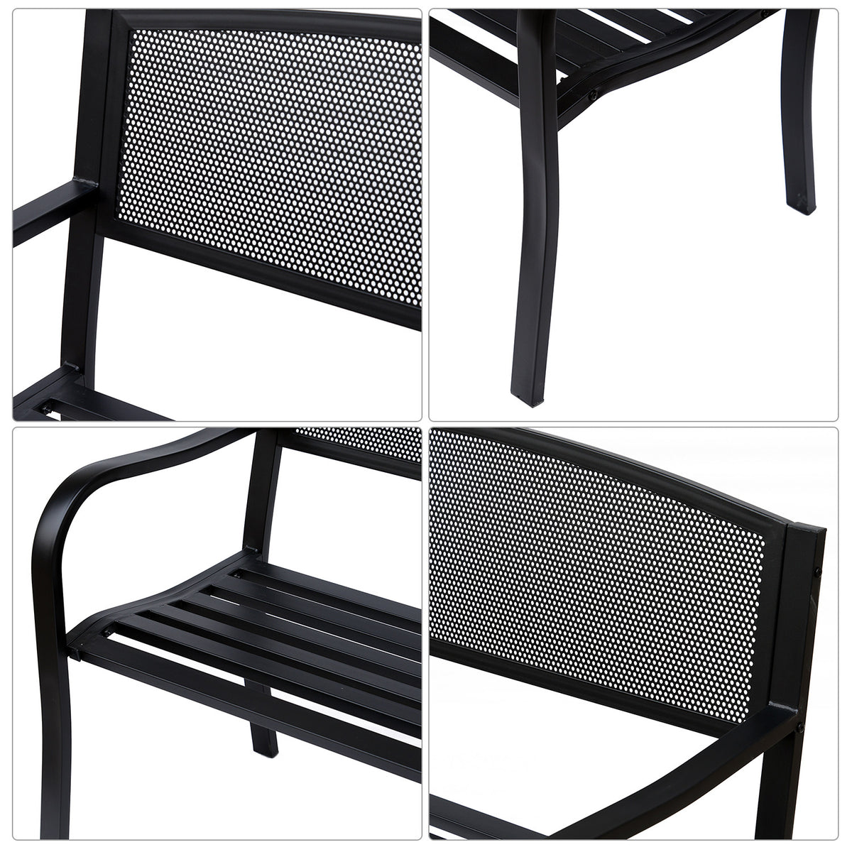 Banc 3 Places de Jardin terrasse Style Contemporain 127L x 60l x 87H cm métal époxy anticorrosion Noir-5