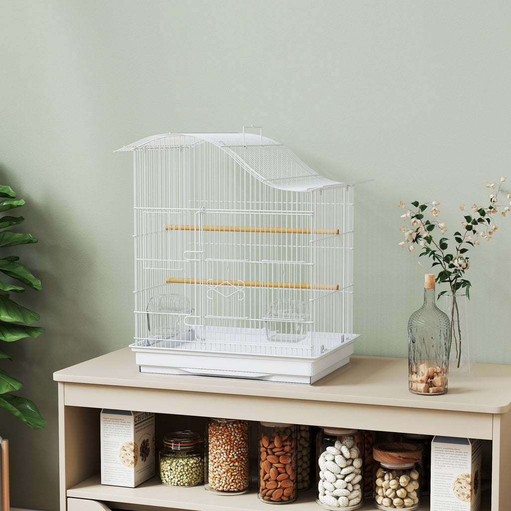 Cage à oiseau volière avec 4 portes, 2 perchoirs, plateau coulissant, pour inséparables perruches 4,7,5x36x54,5cm, blanc-1