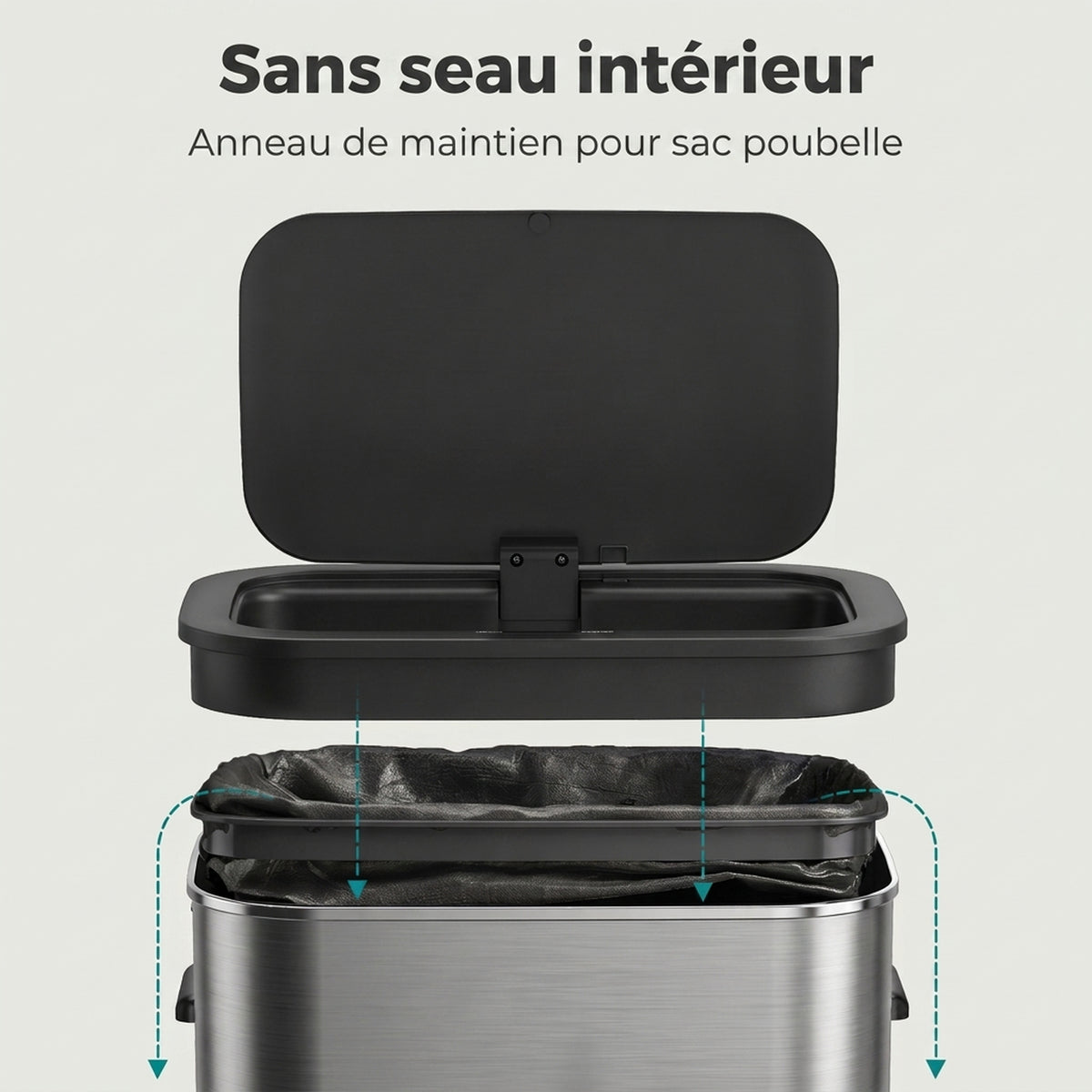 Poubelle de Cuisine Automatique 55L en Acier Inoxydable, Couvercle à Fermeture en Douceur, Fonctionne sur Piles, Argent-6