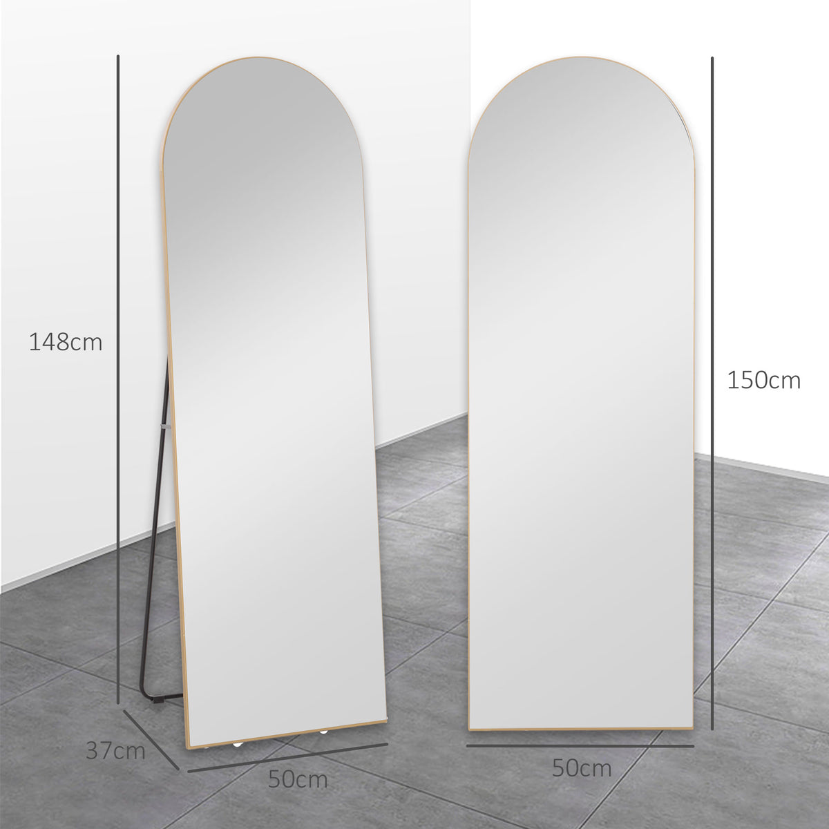 Miroir en pleine longueur 50 x 150 cm miroir sur pied grand miroir mural sans cadre  pour salon, ton doré-2