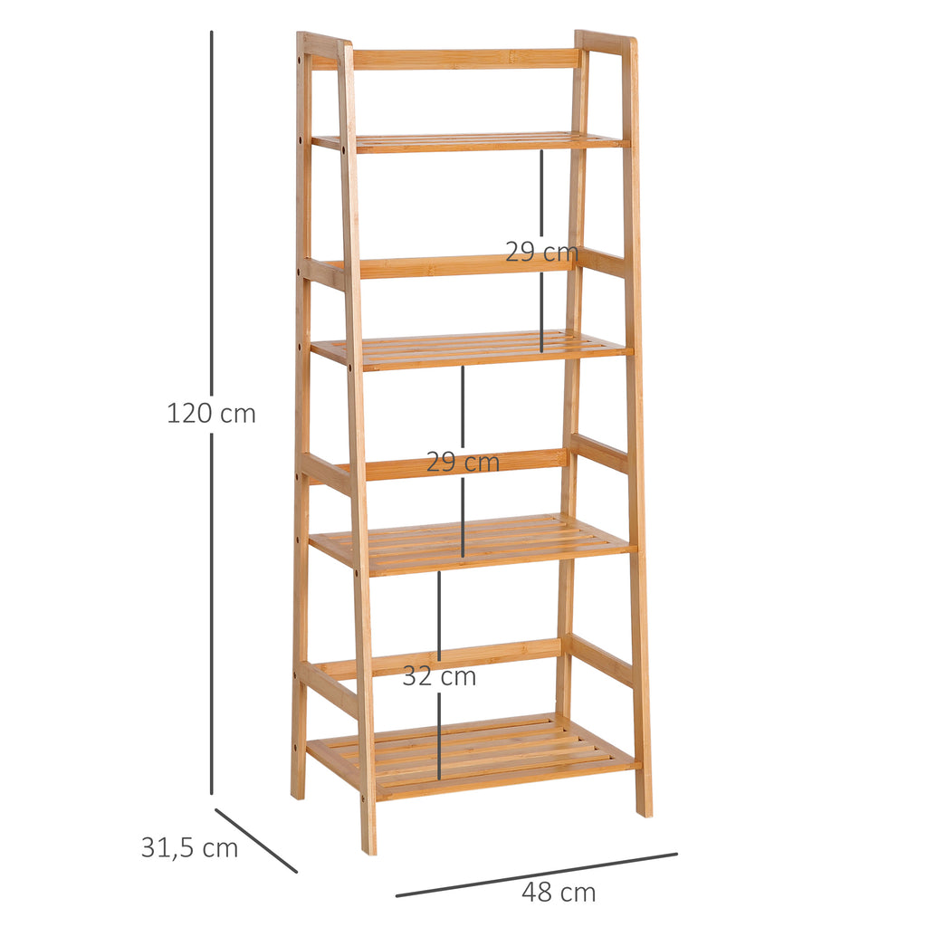 Etagère échelle en bambou 4 niveaux bibliothèque style naturel 48L x 31,5l x 120H cm-2