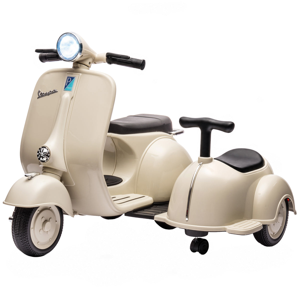 Moto Électrique Enfants sous Licence VESPA 6V 2 Places, Vitesse 3-5 Km/h, Démarrage Progressif, Crème-0
