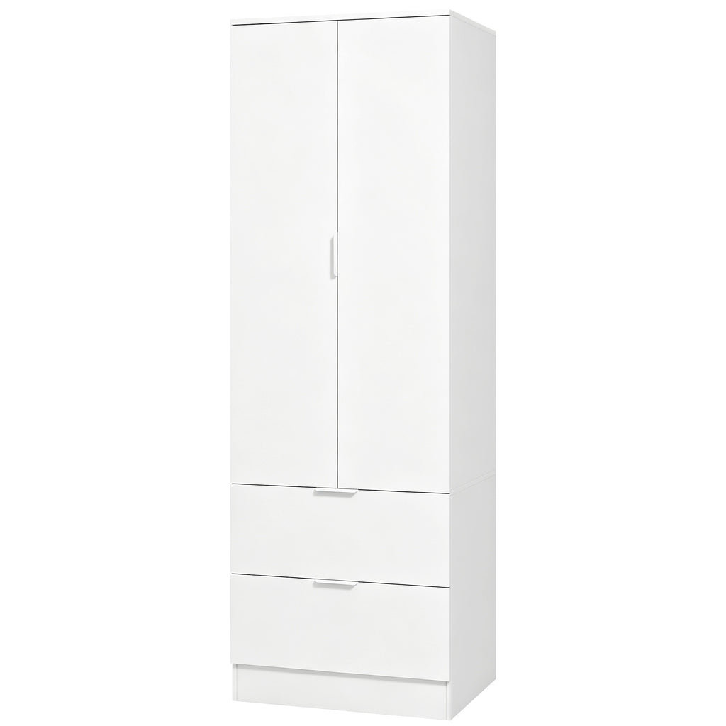 Armoire Chambre Penderie avec 2 Tiroirs, 2 Portes à Fermeture Douce et Barre de Suspension, 60 x 47 x 180 cm, Blanc-0