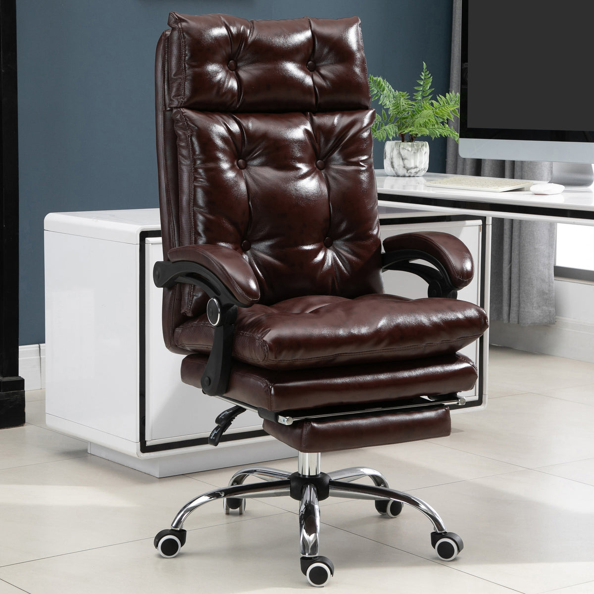 Fauteuil de bureau chaise de bureau ergonomique avec hauteur réglable dossier inclinable repose-pied rétractable marron-1