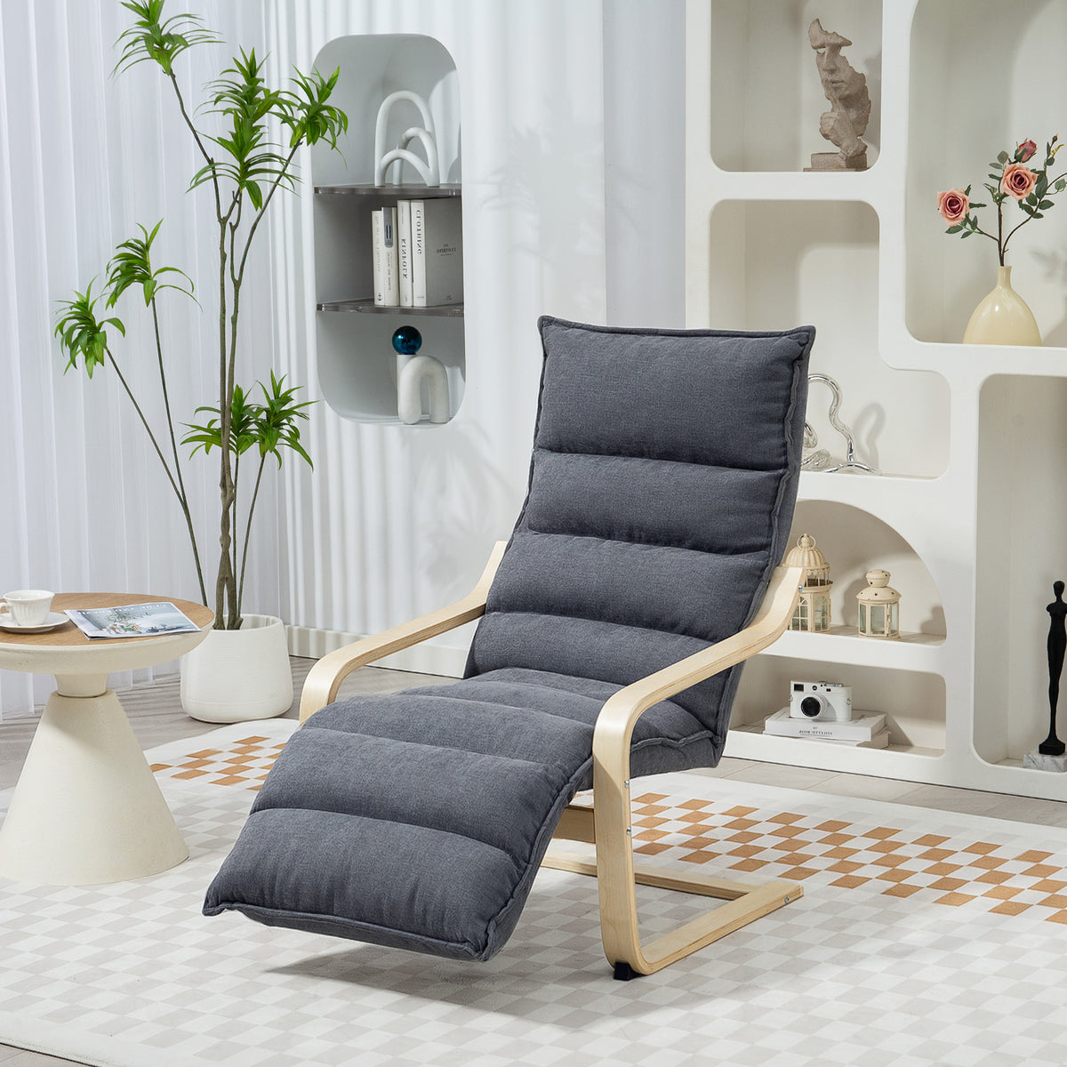 Fauteuil Salon, Fauteuil d'Appoint Rembourré en Velours, Repose-Pieds Réglable, Structure Acier, 67x93x105cm, Gris Foncé-9