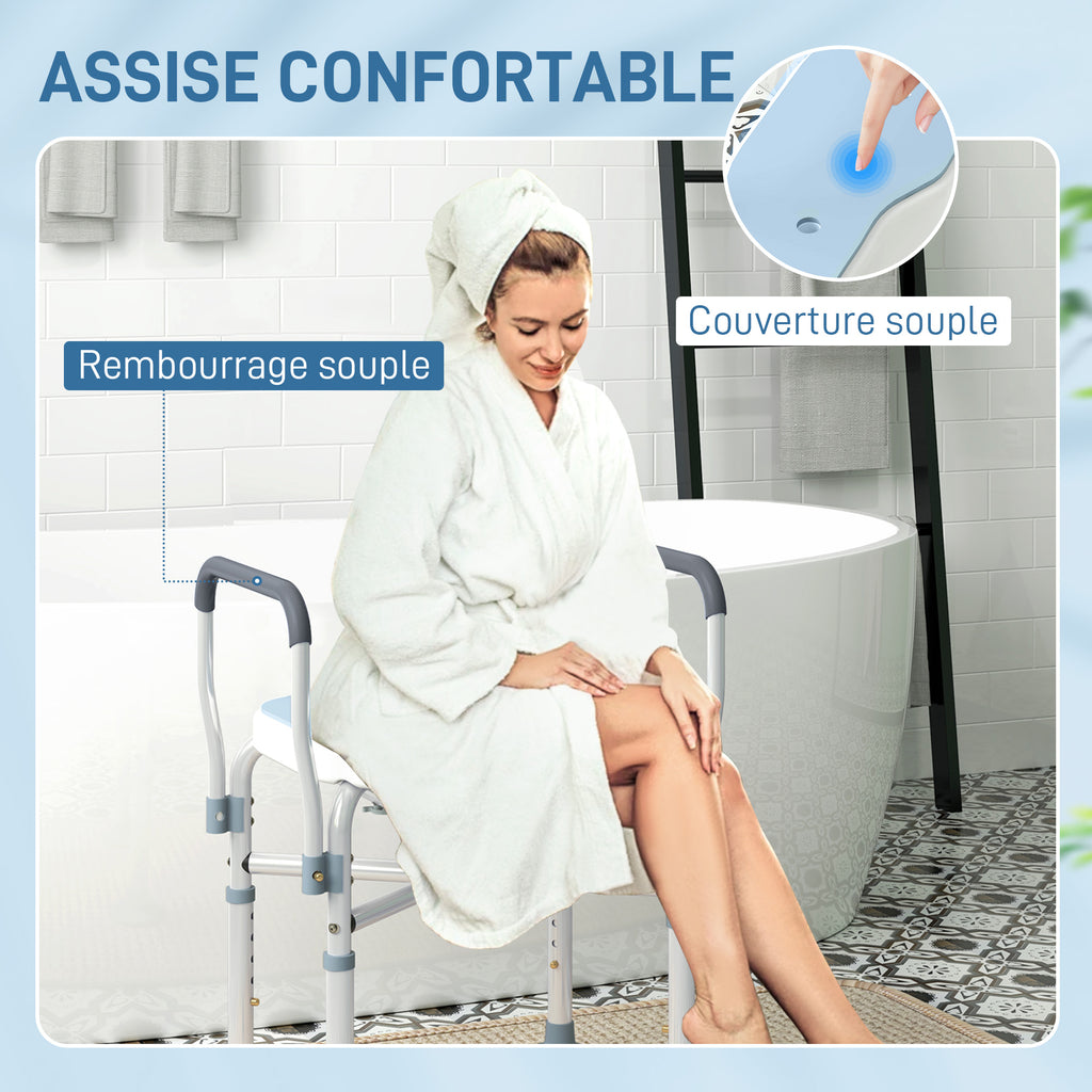 Chaise de douche avec accoudoirs siège de douche en forme U hauteur réglable anti-dérapant 53 x 36 x 64-75 cm bleu clair-7