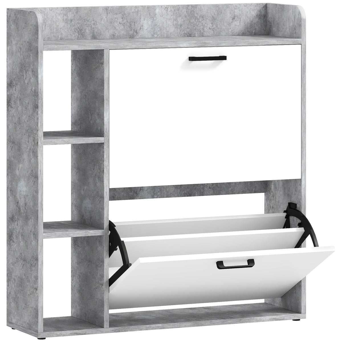 Meuble à chaussures 15 paires, armoire à chaussures moderne avec 2 tiroirs rabattables, 83x24x90,5cm, blanc et gris-0