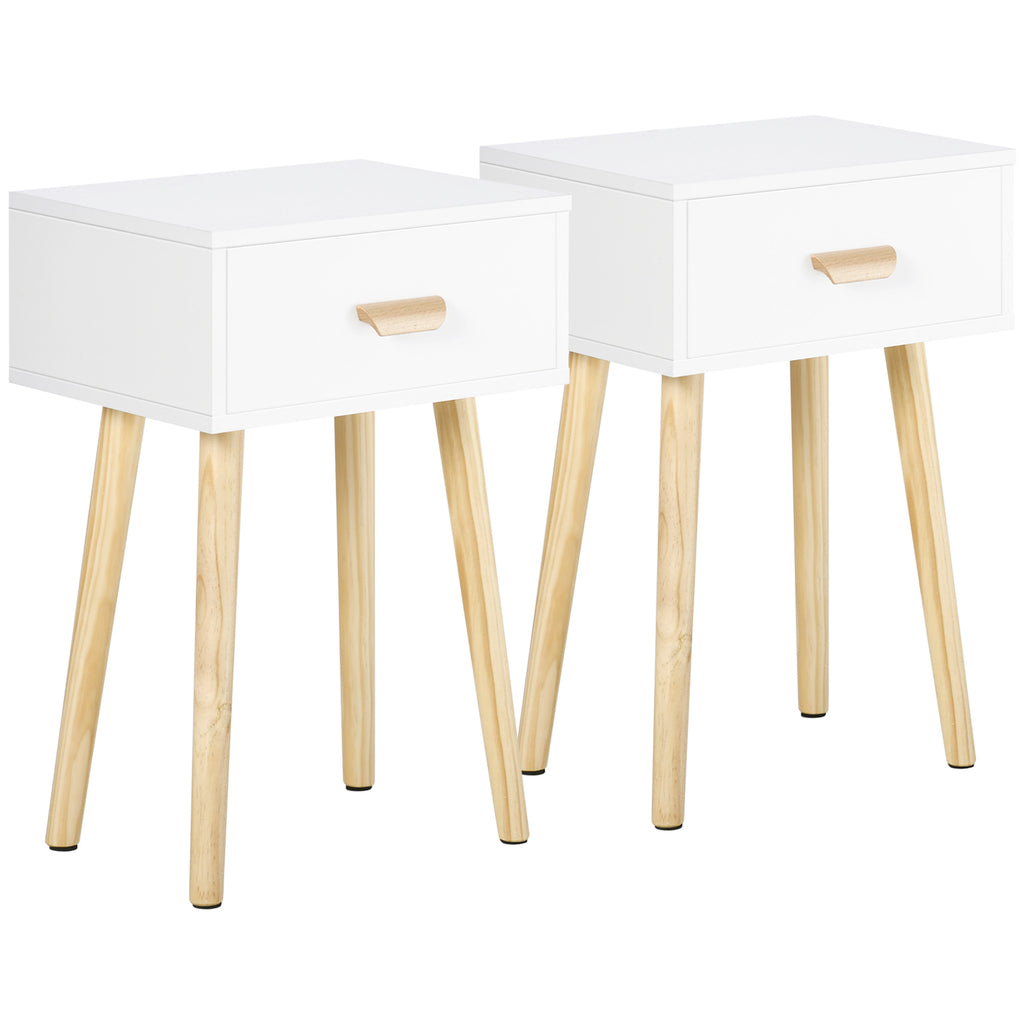 Lot de 2 tables de chevet, table de nuit moderne avec tiroir et pieds en bois massif, 40,5 x 30,5 x 60 cm, blanc-0