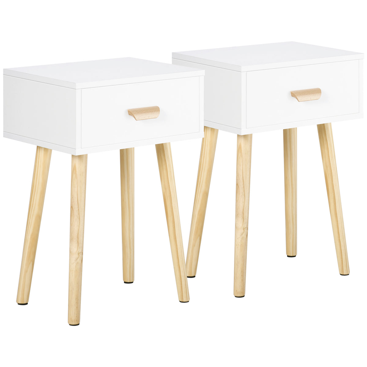 Lot de 2 tables de chevet, table de nuit moderne avec tiroir et pieds en bois massif, 40,5 x 30,5 x 60 cm, blanc-0
