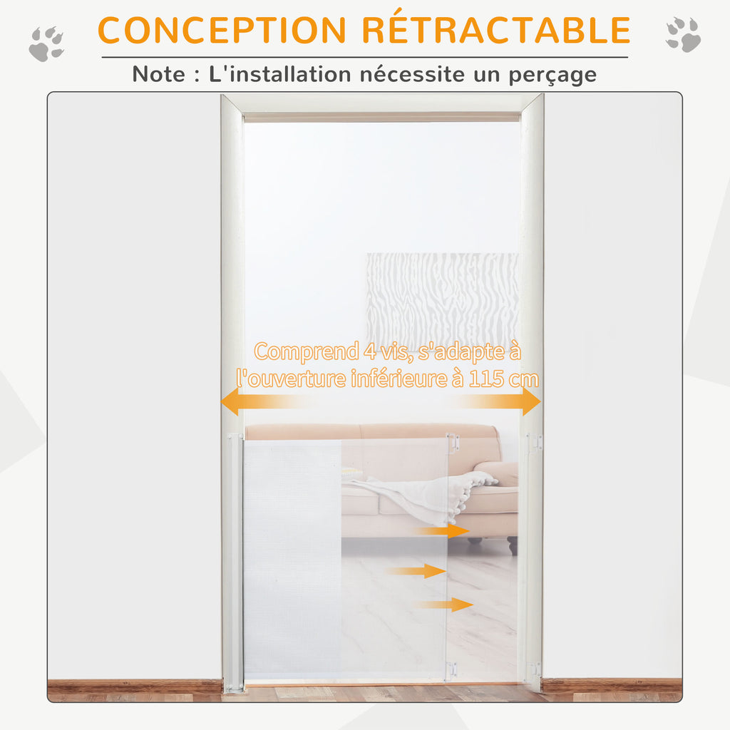 Barrière de sécurité chien barrière rétractable automatique barrière escaliers couloirs portes 115 x 82,5 m teslin acier blanc-4