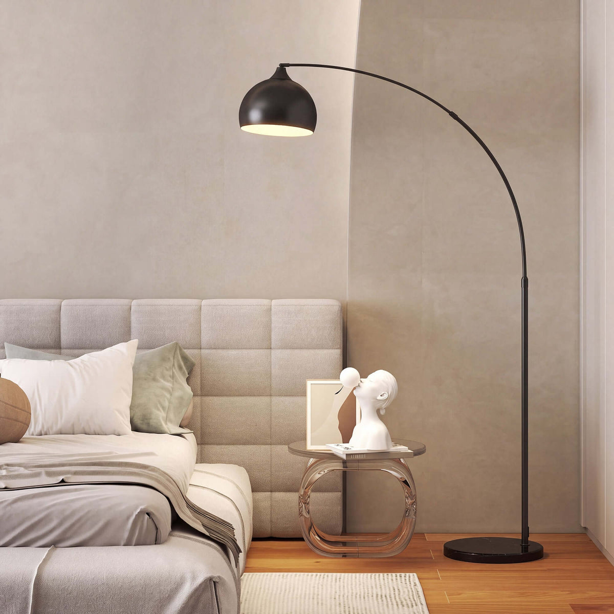 Lampadaire, Lampe de Salon Arc Réglable, Pied Marbre, Style Vintage, 40W, E27, 100-115L x 35l x 170-180H cm, Noir-7