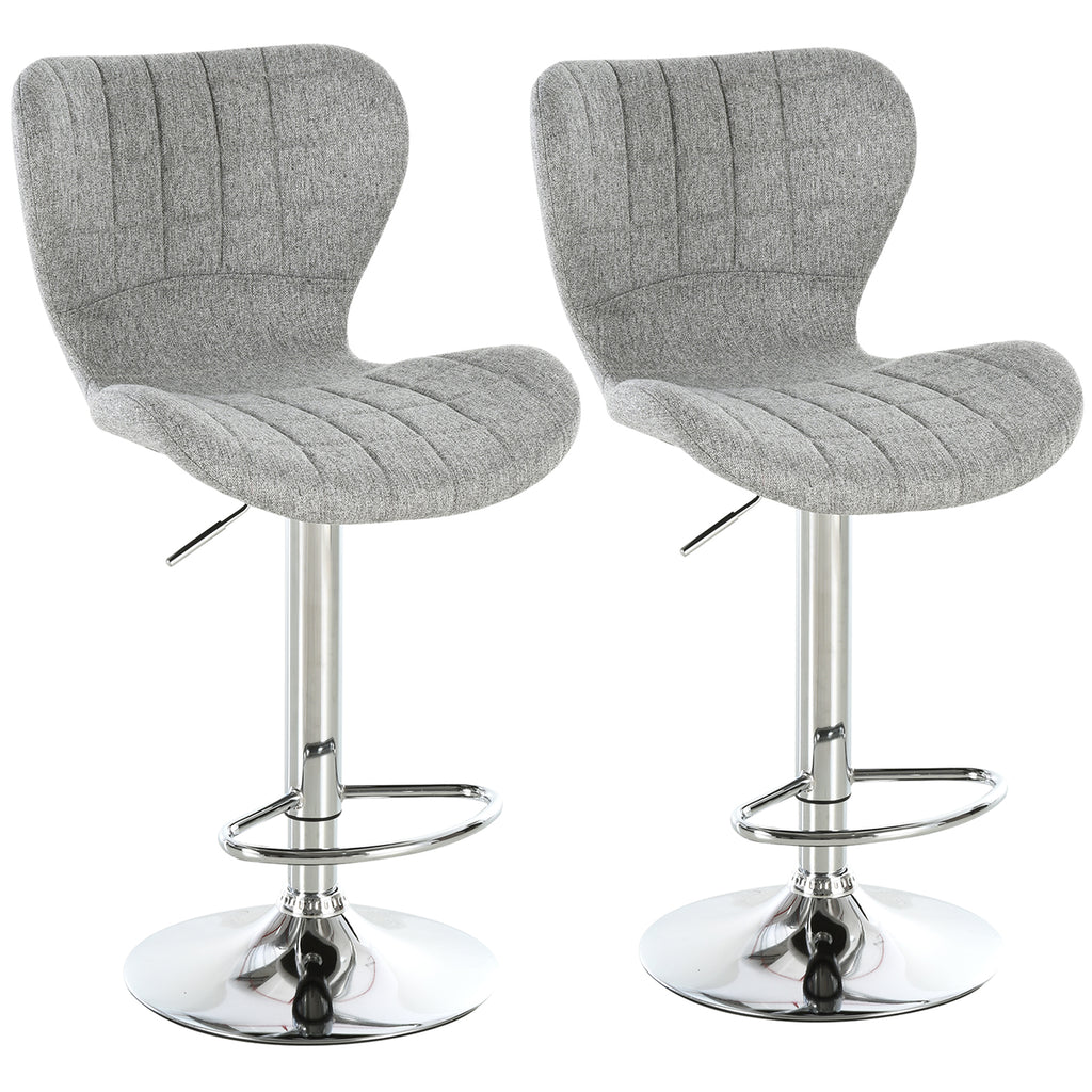 Lot de 2 Tabourets de Bar Design Contemporain Hauteur d'assise réglable 59-81 cm pivotant 360° Lin Gris-0