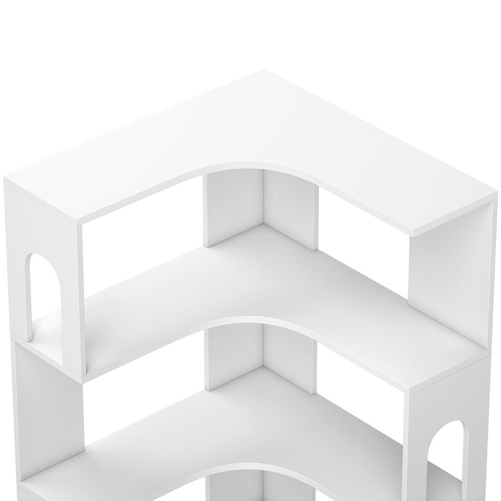 Bibliothèque d'angle, étagère de rangement à 6 niveaux avec panneaux latéraux arqués, 60 x 60 x 165,5 cm, blanc-8