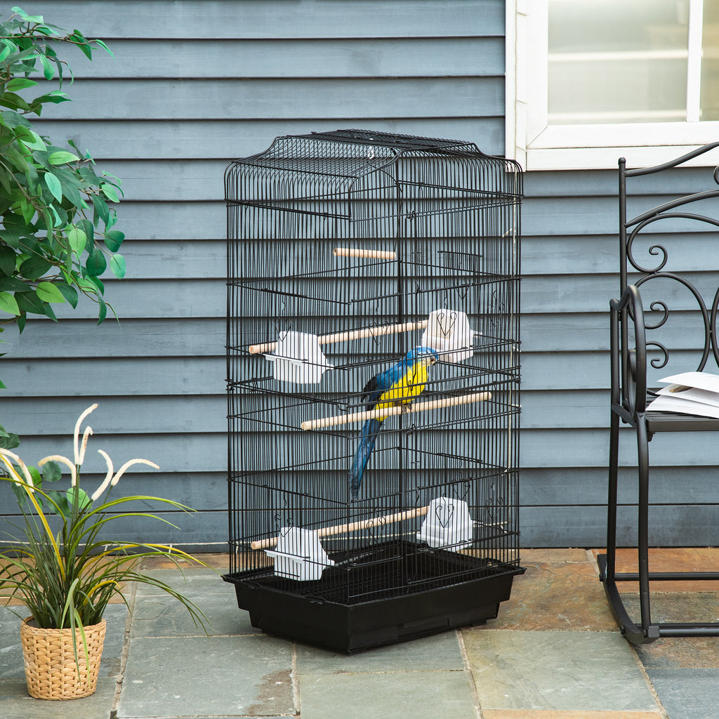 Cage à oiseaux volière avec mangeoires perchoirs plateau excrément amovible cage pour canaris perruches perroquets 46,5 x 35,5 x 92 cm noir-1