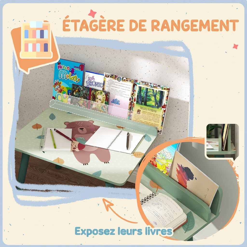 Table Enfant avec Chaise, Ensemble Table et Chaise en Bois pour Dessiner, Jouer, Étudier, Cadeau pour 3-8 Ans, Vert-4