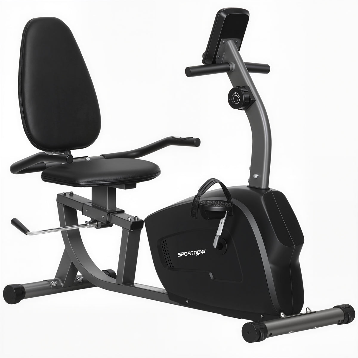 Vélo d'Appartement Semi-Allongé avec Roues, Résistance Magnétique et Siège Réglable, 132x62x100cm, Noir-0