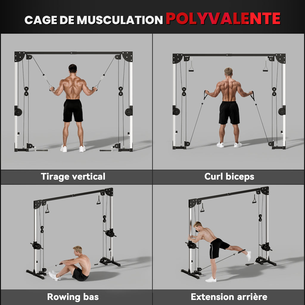 Appareil de musculation double poulie vis à vis crossover, charge libre 2 x 50kg dim. 245L x 85l x 207H cm-3