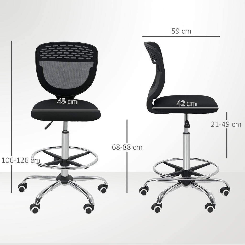 Chaise de bureau ergonomique en maille, chaise de dessin, hauteur et repose-pieds réglable, 59 x 59 x 106-126 cm, noir-2