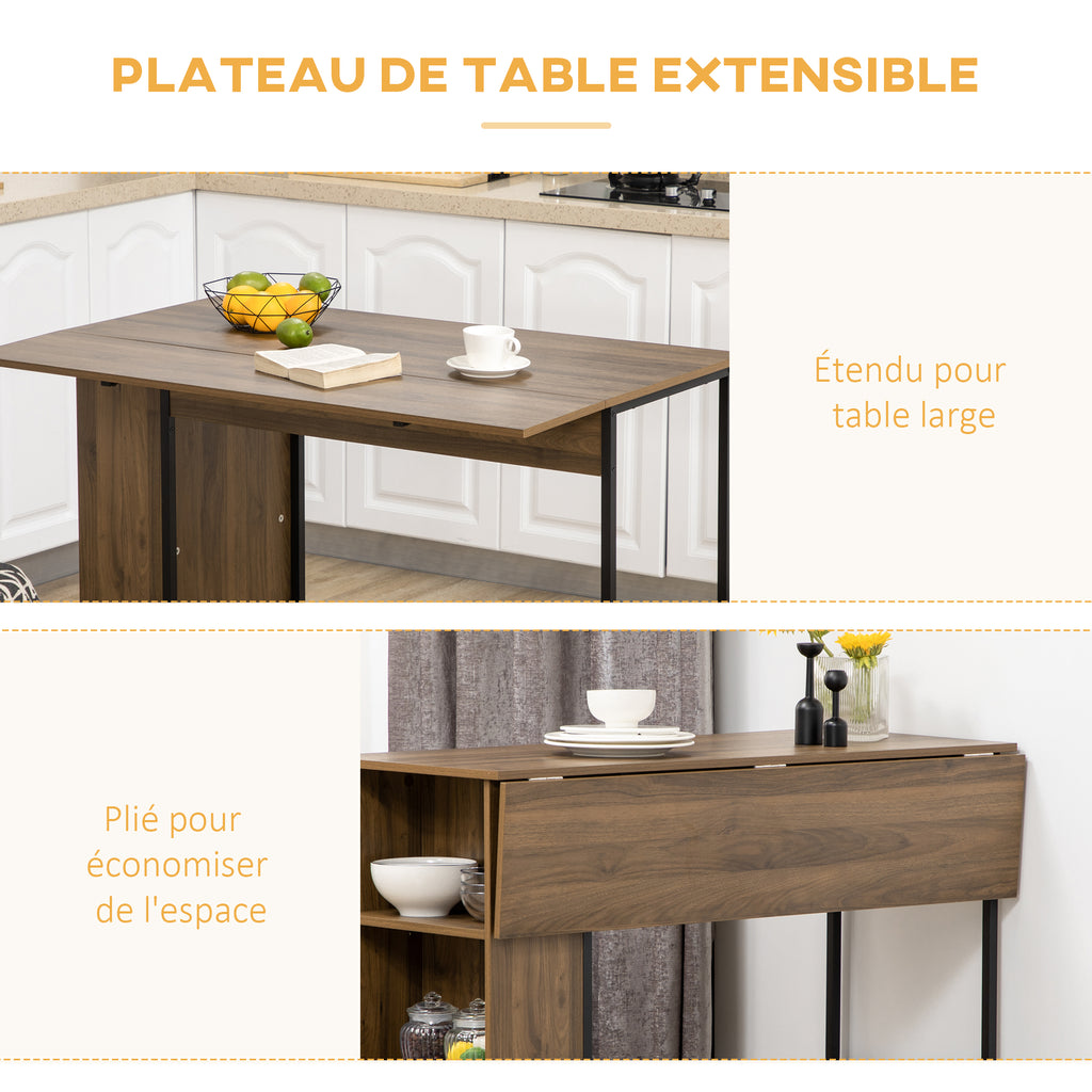 Ilot centra table de bar plateau latéral  rabattable et 3 étagères 120 x 76 x 91,4 cm marron-3