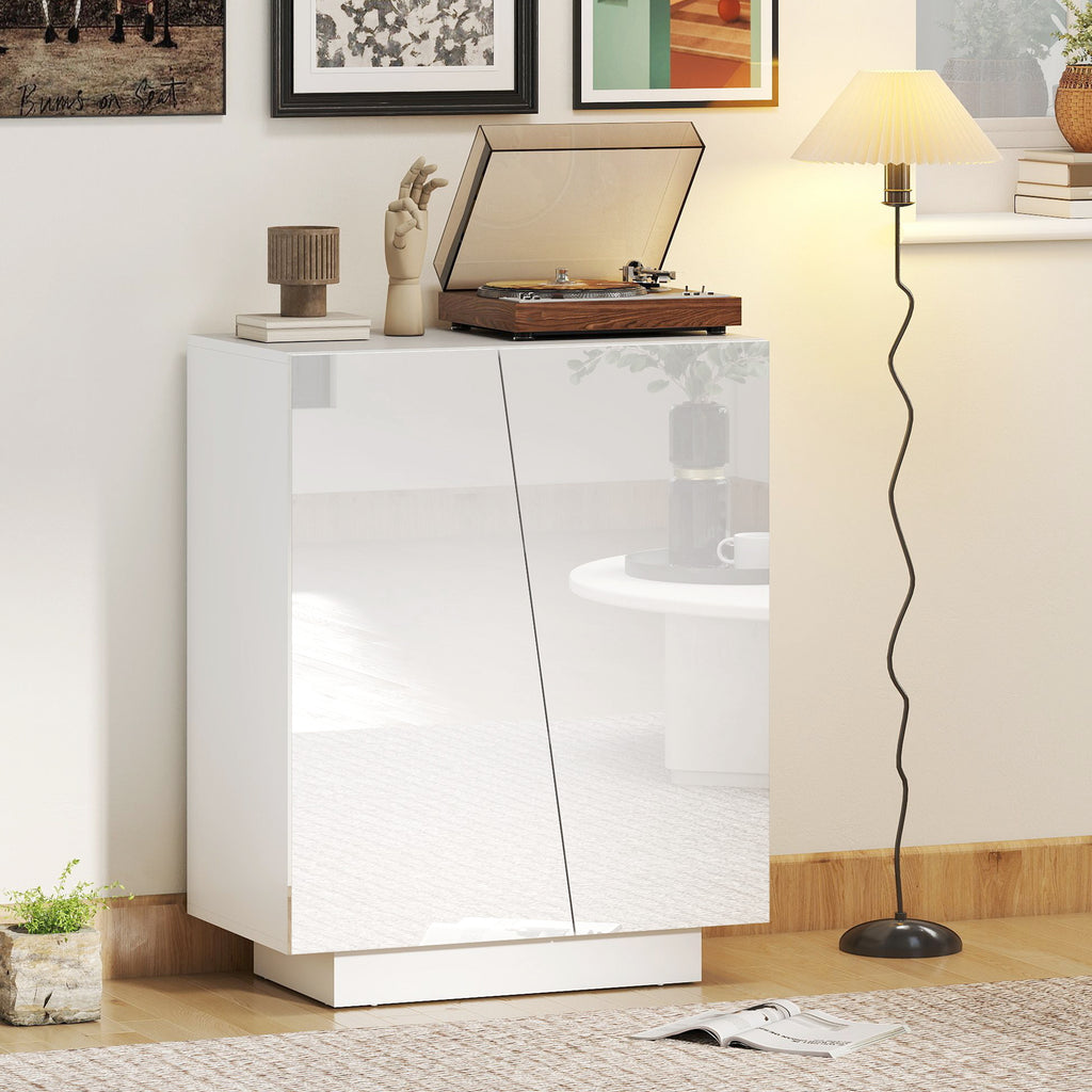 Buffet meuble de rangement avec placard double porte et étagère réglable, 70 x 40 x 88 cm, blanc brillant-9
