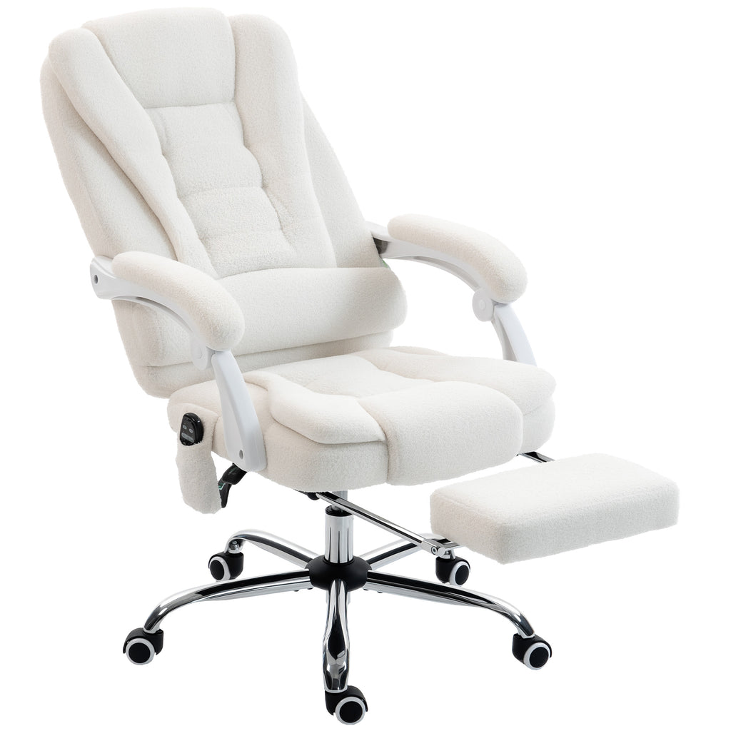 Fauteuil de bureau direction massant chauffant hauteur réglable dossier inclinable toile de lin blanc-0
