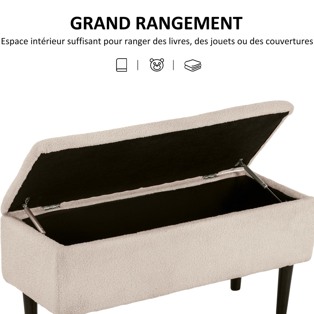 Banc de rangement coffre de rangement pieds en bois de caoutchouc 95 x 38 x 45 cm beige-3