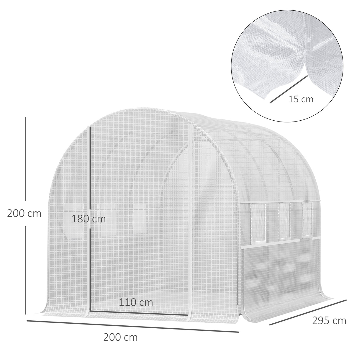 Serre de jardin tunnel serre tunnel 6 m² avec 6 fenêtres porte enroulable toile PE structure en acier galvanisé blanc-2